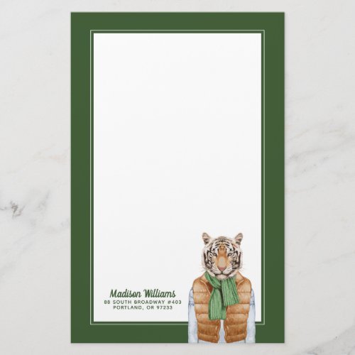 Down Vest Tiger  Add Your Name Stationery
