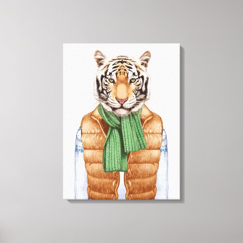 Down Vest Tiger Canvas Print