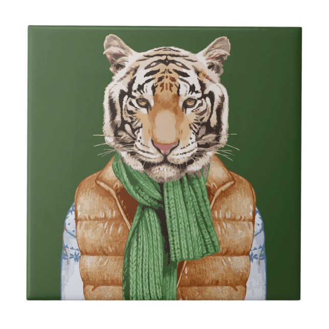 Down Vest Tiger Ceramic Tile (Front)