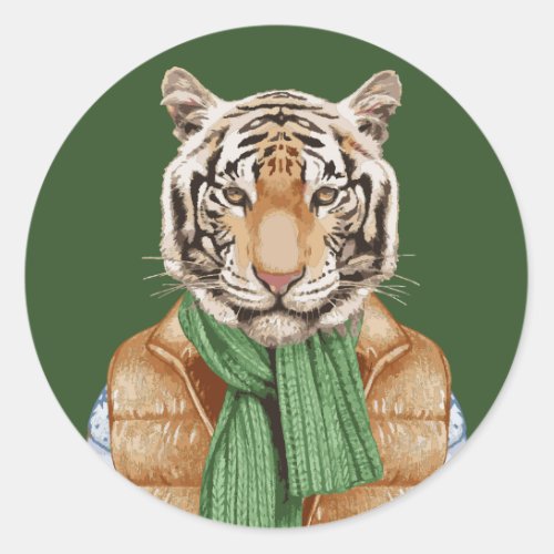 Down Vest Tiger Classic Round Sticker