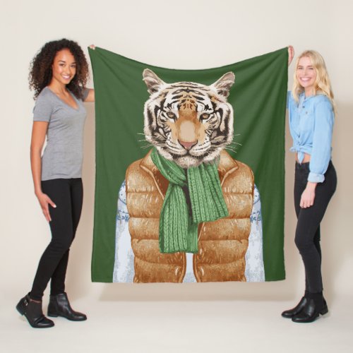 Down Vest Tiger Fleece Blanket