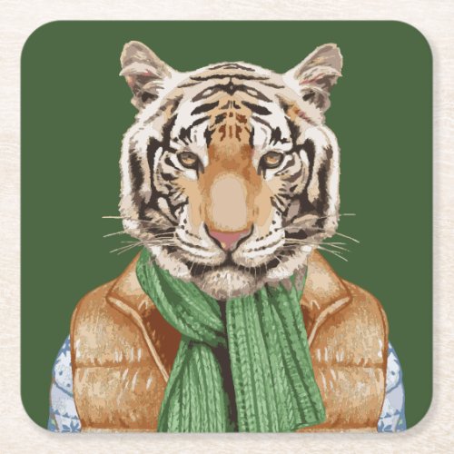 Down Vest Tiger Square Paper Coaster