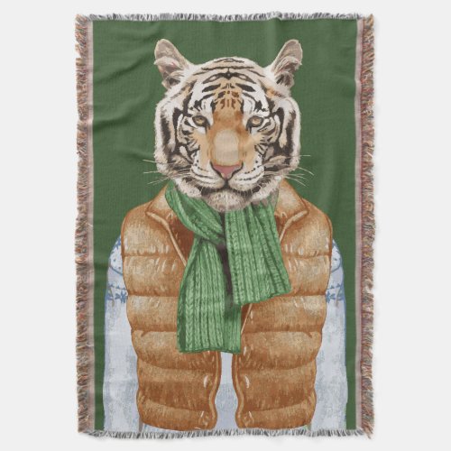 Down Vest Tiger Throw Blanket