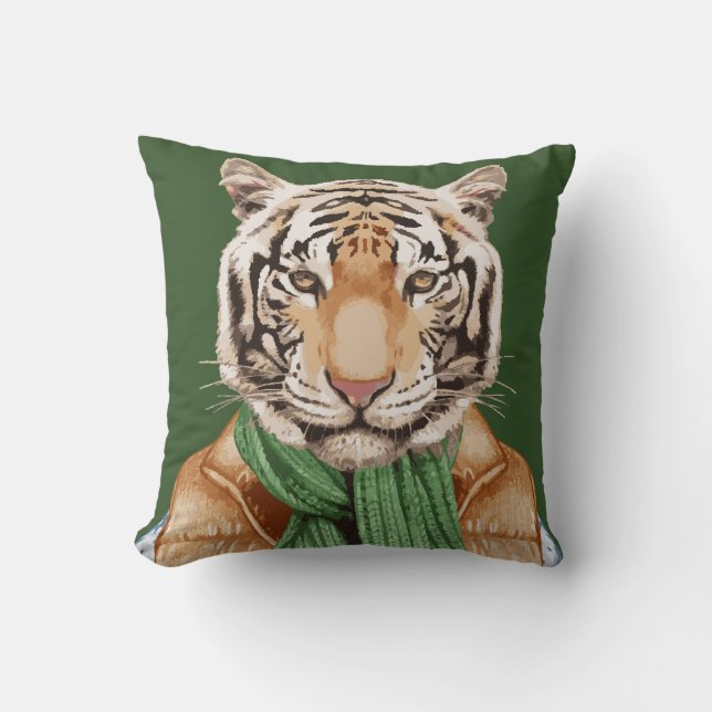 Down Vest Tiger Throw Pillow (Front)