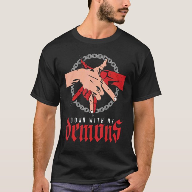 Down With My Demons Deal Handshake Aesthetic Humou T-Shirt (Front)