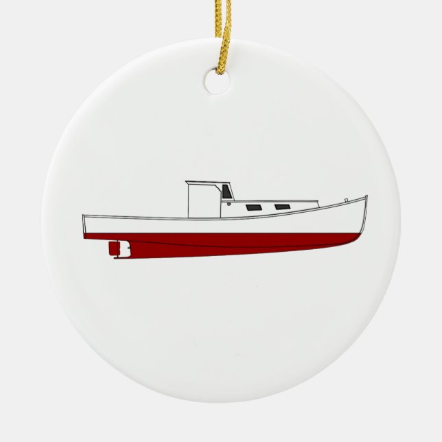 Downeast Maine Lobster Boat Color Illustration Ceramic Ornament (Front)