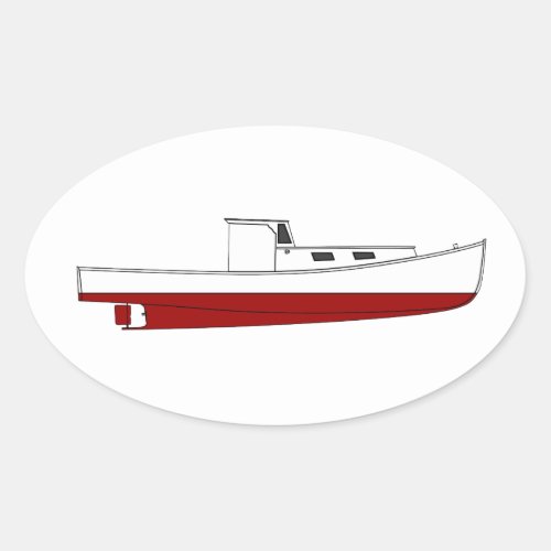 Downeast Maine Lobster Boat Color Illustration Oval Sticker