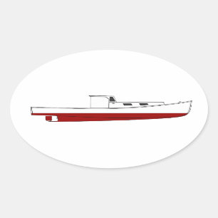 Downeast Maine Lobster Boat Color Illustration Oval Sticker