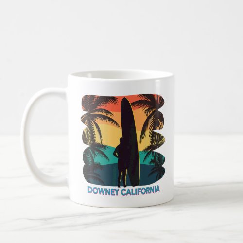 Downey California Ca Palm Tree Surfboard Surfer Su Coffee Mug