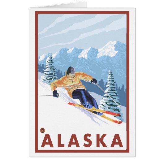 Downhhill Snow Skier - Alaska Cards (Front)