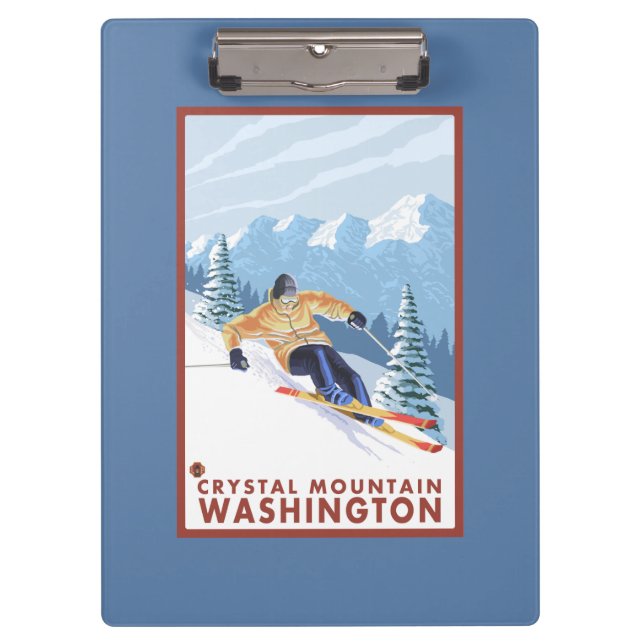 Downhhill Snow Skier - Crystal Mountain, WA Clipboard (Front)