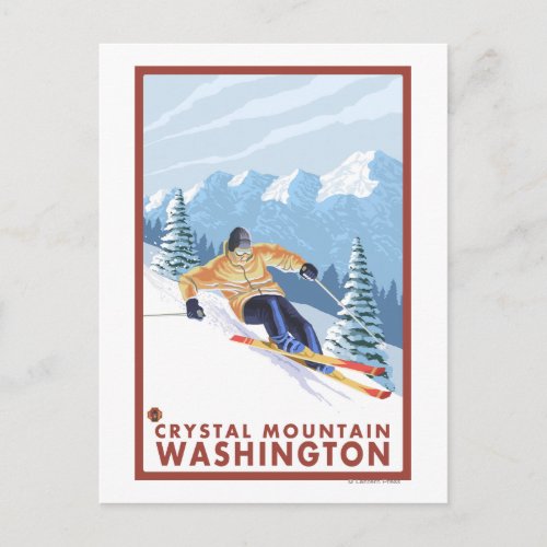 Downhhill Snow Skier _ Crystal Mountain WA Postcard