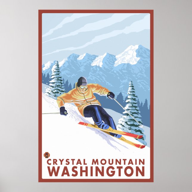 Downhhill Snow Skier - Crystal Mountain, WA Poster (Front)
