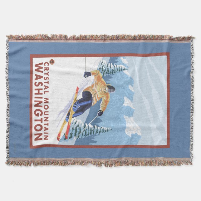 Downhhill Snow Skier - Crystal Mountain, WA Throw Blanket (Front)