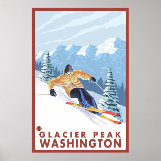 Downhhill Snow Skier - Glacier Peak, Washington Poster
