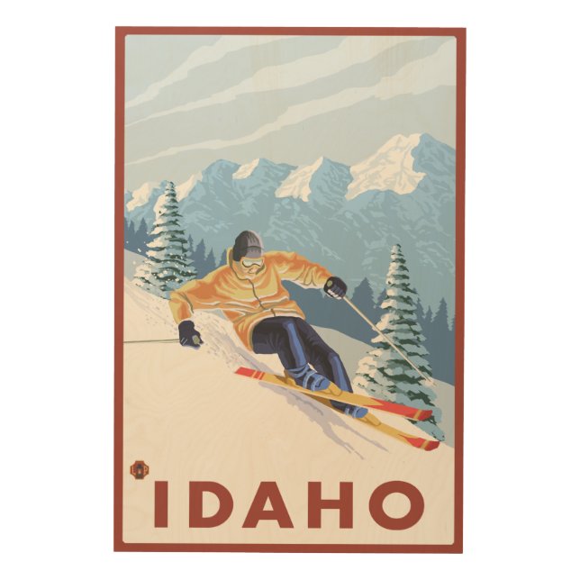 Downhhill Snow Skier - Idaho Wood Wall Decor (Front)