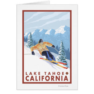 Downhhill Snow Skier - Lake Tahoe, California Cards