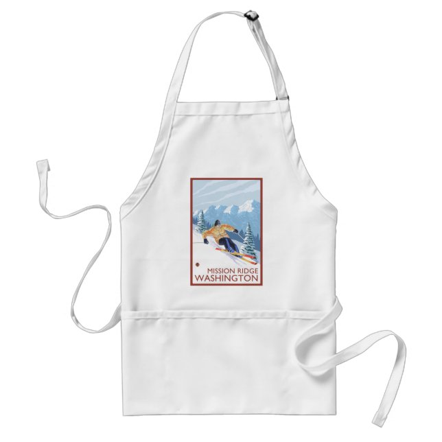 Downhhill Snow Skier - Mission Ridge, Washington Adult Apron (Front)