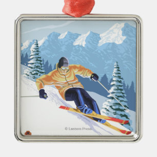 Downhhill Snow Skier - Mission Ridge, Washington Metal Ornament