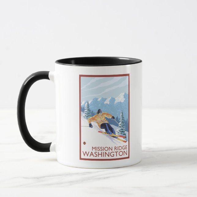 Downhhill Snow Skier - Mission Ridge, Washington Mug (Left)