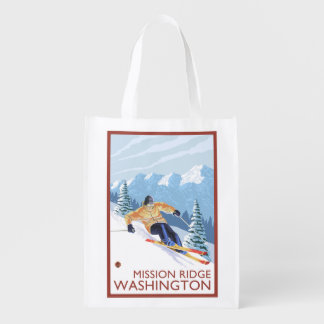 Downhhill Snow Skier - Mission Ridge, Washington Reusable Grocery Bag