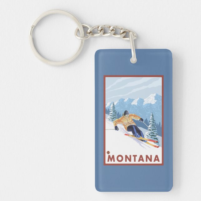 Downhhill Snow Skier - Montana Keychain (Front)