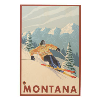 Downhhill Snow Skier - Montana Wood Wall Art