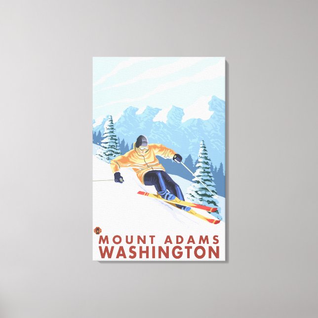 Downhhill Snow Skier - Mount Adams, Washington Canvas Print (Front)
