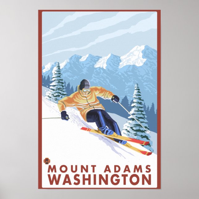 Downhhill Snow Skier - Mount Adams, Washington Poster (Front)