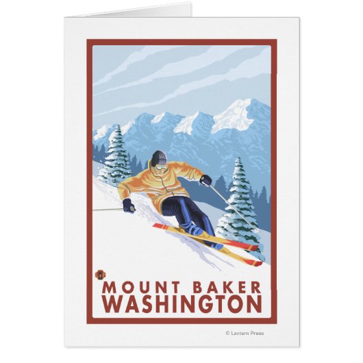 Downhhill Snow Skier - Mount Baker, Washington Cards (Front)