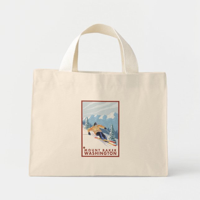 Downhhill Snow Skier - Mount Baker, Washington Mini Tote Bag (Front)