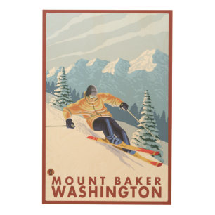 Downhhill Snow Skier - Mount Baker, Washington Wood Wall Decor