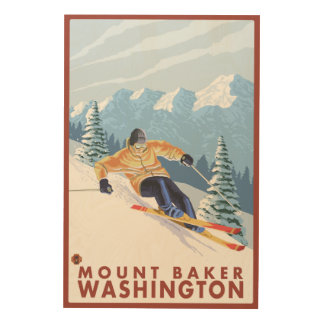 Downhhill Snow Skier - Mount Baker, Washington Wood Wall Decor