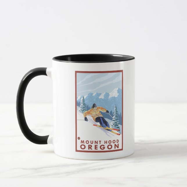 Downhhill Snow Skier - Mount Hood, Oregon Mug (Left)