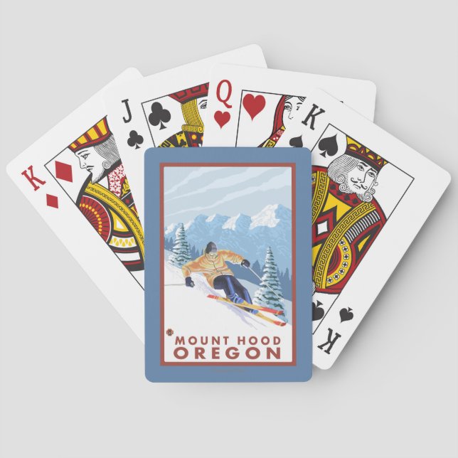 Downhhill Snow Skier - Mount Hood, Oregon Poker Cards (Back)