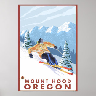Downhhill Snow Skier - Mount Hood, Oregon Poster