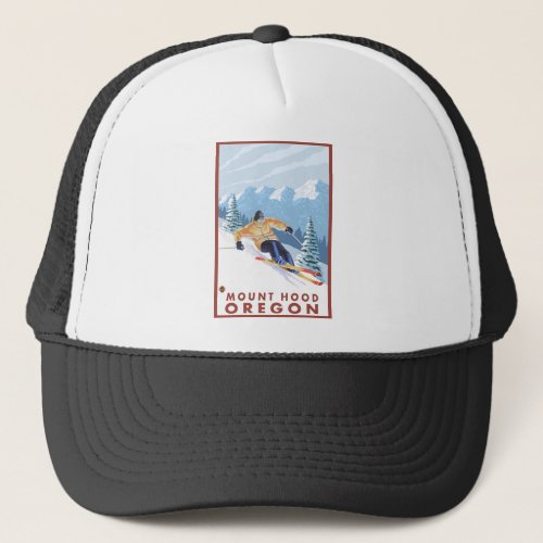 Downhhill Snow Skier _ Mount Hood Oregon Trucker Hat