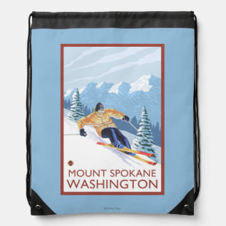 Downhhill Snow Skier - Mount Spokane, Drawstring Bag