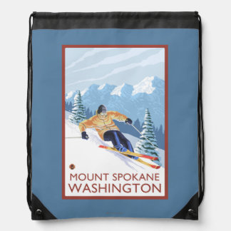 Downhhill Snow Skier - Mount Spokane, Drawstring Bag
