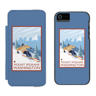 Downhhill Snow Skier - Mount Spokane, Wallet Case For iPhone SE/5/5s