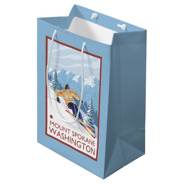 Downhhill Snow Skier - Mount Spokane, Medium Gift Bag (Front Angled)
