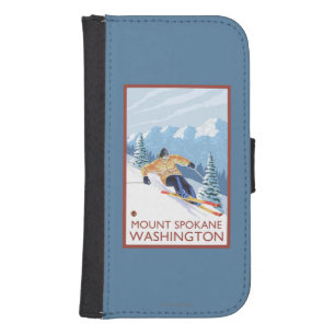 Downhhill Snow Skier - Mount Spokane, Galaxy S4 Wallet Case