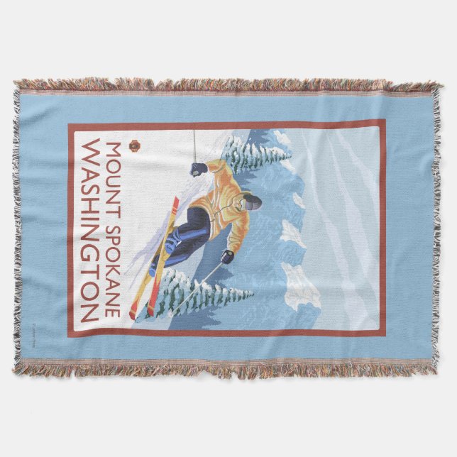 Downhhill Snow Skier - Mount Spokane, Throw Blanket (Front)
