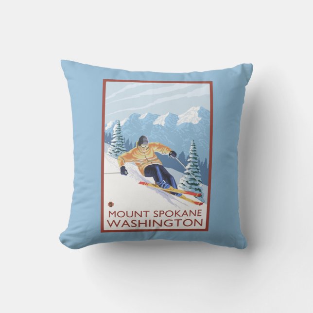 Downhhill Snow Skier - Mount Spokane, Throw Pillow (Front)