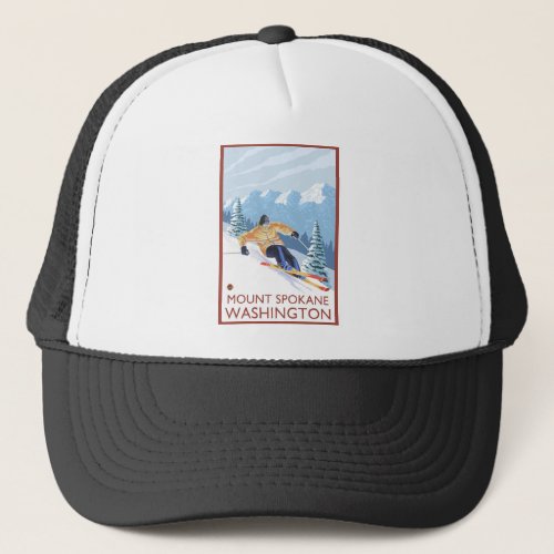 Downhhill Snow Skier _ Mount Spokane Washington Trucker Hat