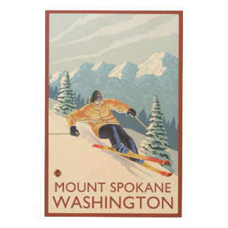 Downhhill Snow Skier - Mount Spokane, Wood Wall Art