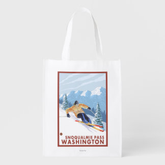 Downhhill Snow Skier - Snoqualmie Pass, WA Grocery Bag
