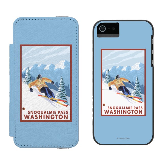 Downhhill Snow Skier - Snoqualmie Pass, WA Incipio iPhone Wallet Case (Side by Side)