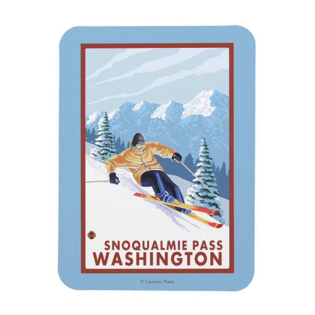 Downhhill Snow Skier - Snoqualmie Pass, WA Magnet (Vertical)