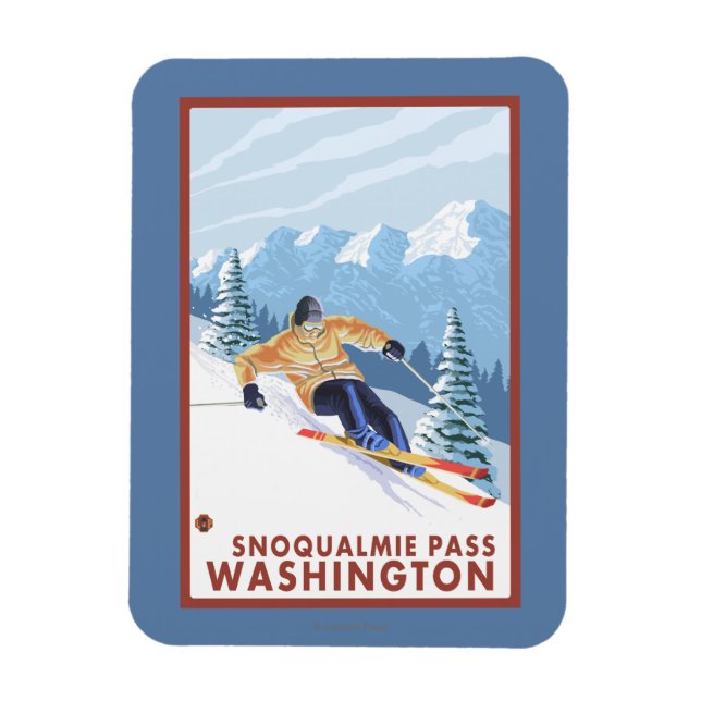 Downhhill Snow Skier - Snoqualmie Pass, WA Magnet (Vertical)